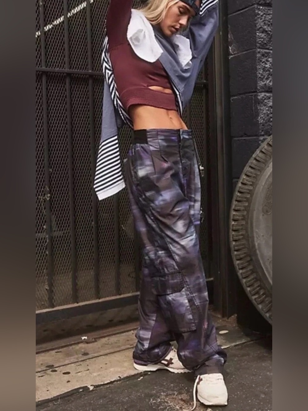 NWT Free People Mesmerize Me Purple Meadow Shadow Black Motif Jogger Pants